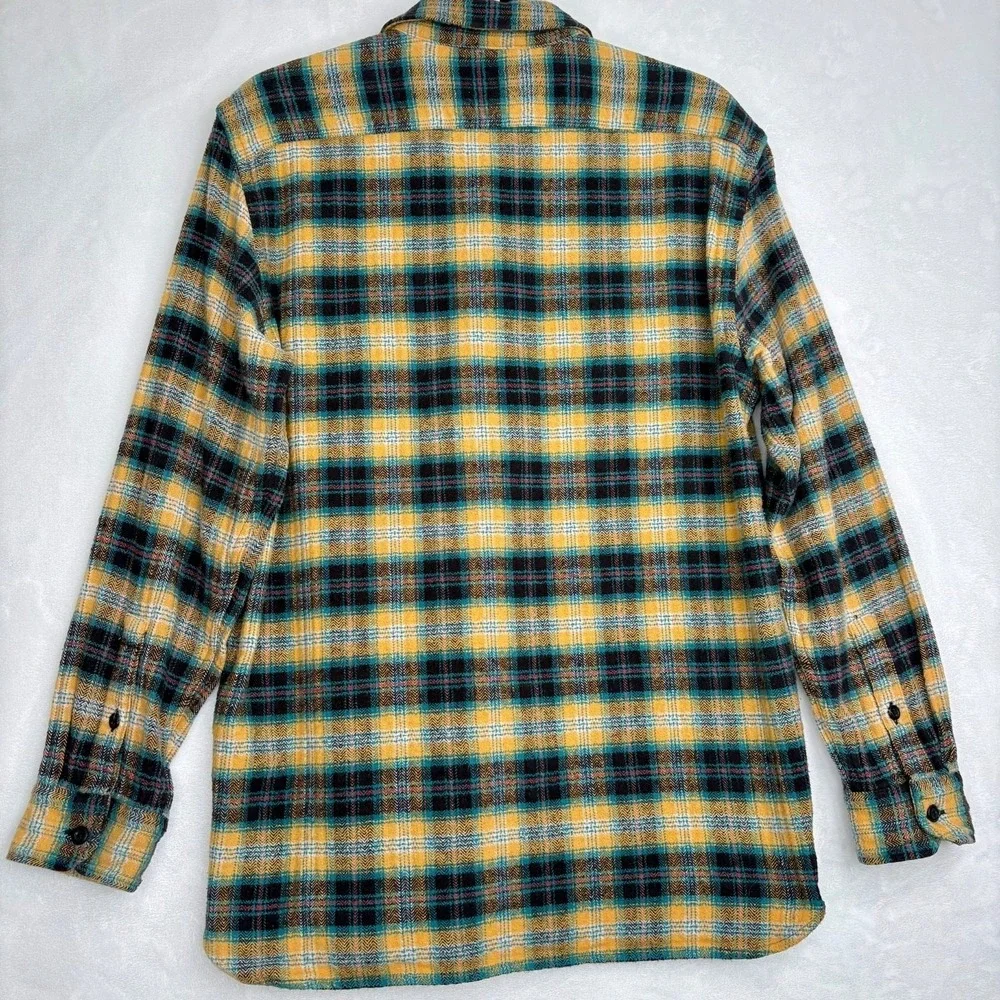 Levi's Relaxed‎ Fit Plaid Flannel Shirt Yellow Black Green Mens Medium Western